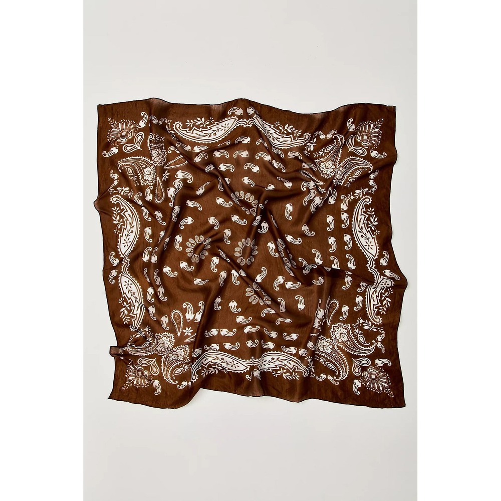 Free People So Silk Bandana Springtime Print Chocolate 100% Silk NWT